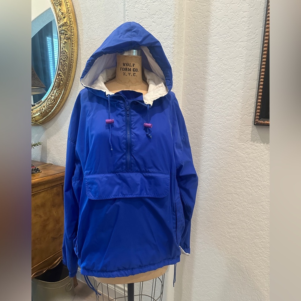 Lands' End Cobalt Royal Blue Unisex Waterproof Rain Pullover Jacket with Hood